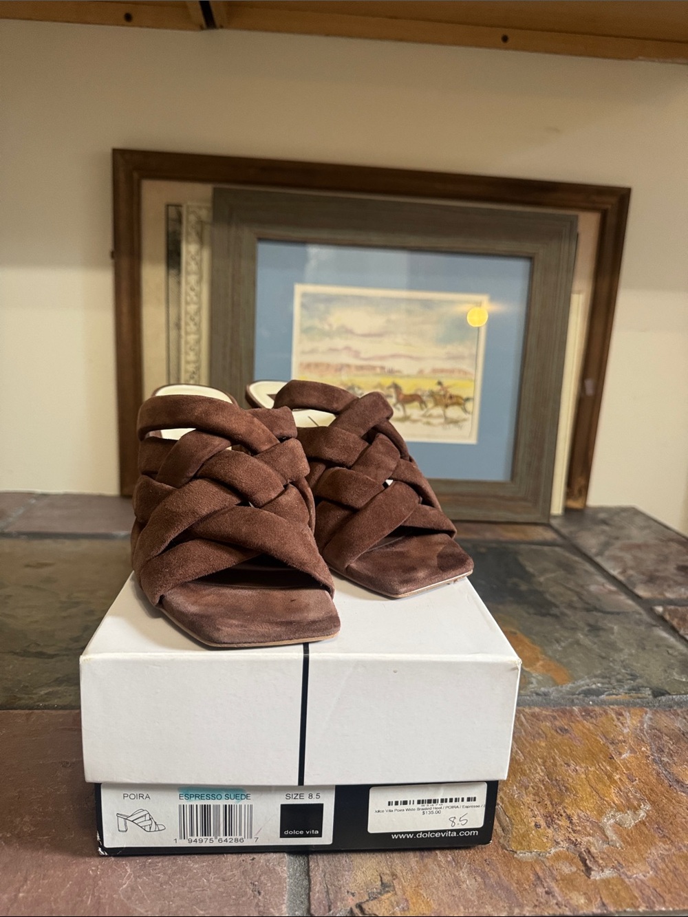 Dolce Vita Espresso Braided Suede Slide Heels